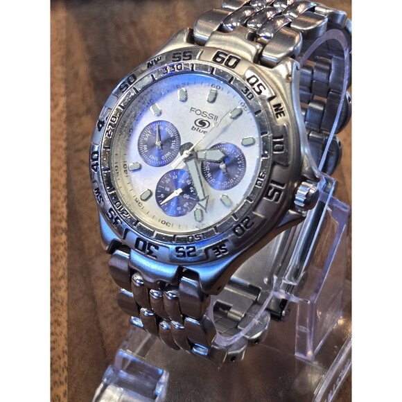Fossil Blue BQ-9165 Mens 42mm Stainless Watch 100m Silver Dial New Battery 7" - Picture 5 of 10